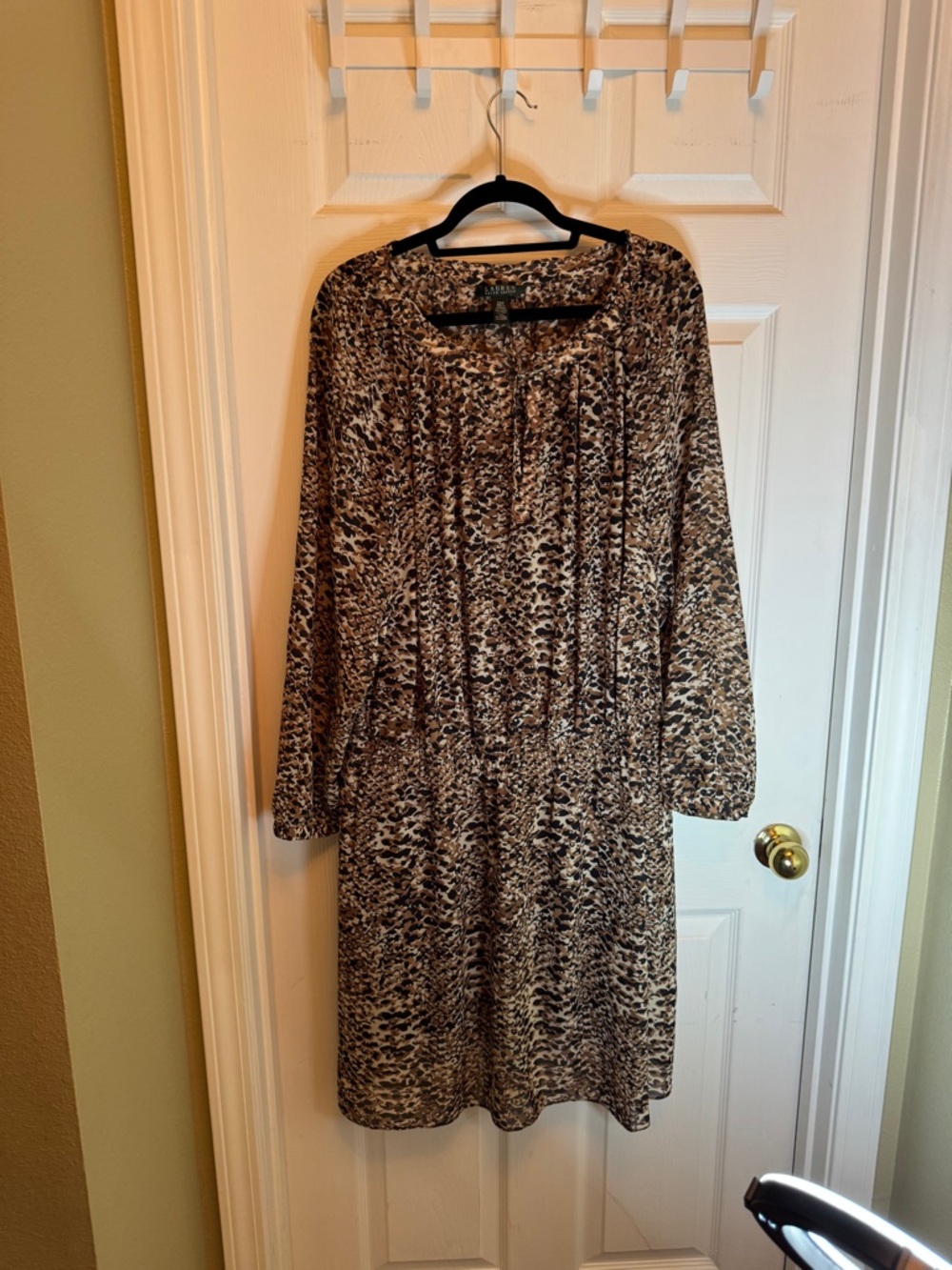 Ralph Lauren Long-Sleeve Animal Print Dress in Brown and Black